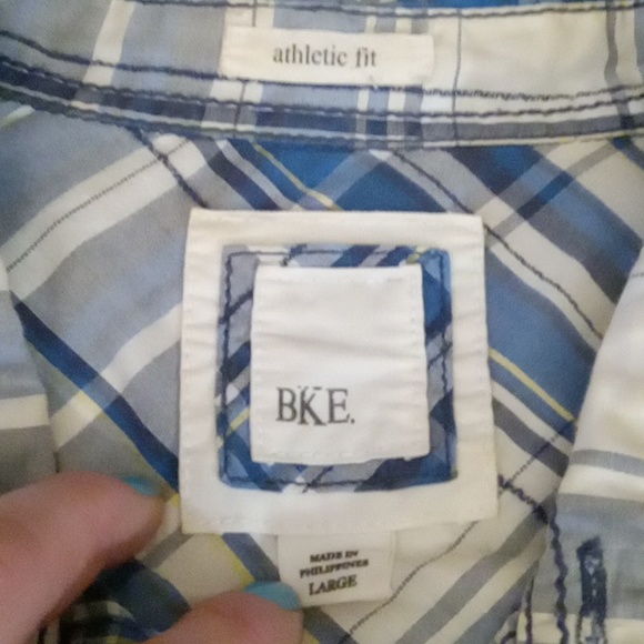 Mens BKE athletic fit large blue button down long sleeve or 3/4 length - Picture 2 of 3